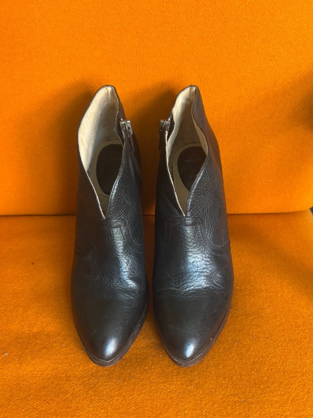 Frye Leather Booties with Stacked High Heel and Mini Platform